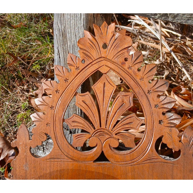 Victorian Antique Victorian Walnut Pierce-Cut Carved Wall-Mount Magazine Rack 1900 For Sale - Image 3 of 16