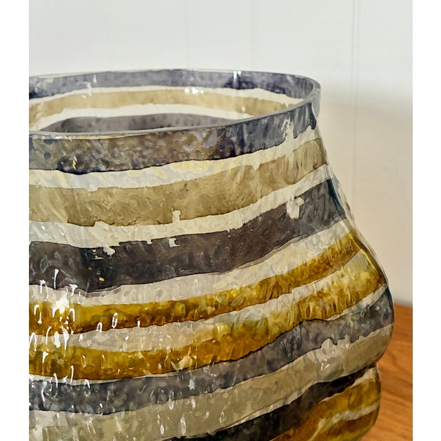 Glass Hand Painted Textured Glass Vases For Sale - Image 7 of 8