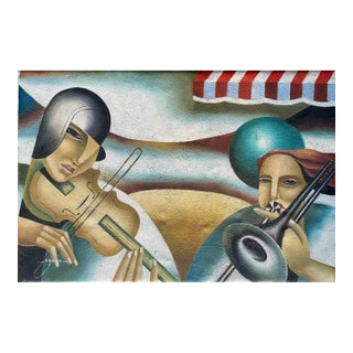 Art Deco Style Painting (Homage to Fabio Hurtado's El Circo) For Sale