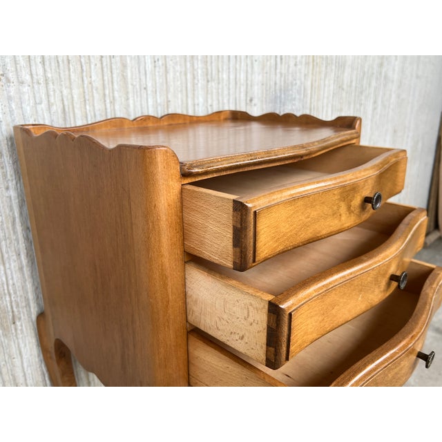 Brown Pair of French Nightstands With Three Drawers and Carbriole Legs For Sale - Image 8 of 10