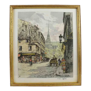 Mid 20th Century Original Silk Etching by Hans Figura European Cityscape Wall Art