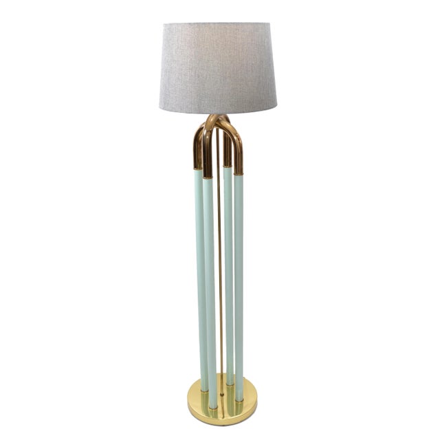 Enamel in Turquoise and plated Brass Floor Lamp Mid-Century Modern. Takes one Light Bulb with max. 75 watts. LED Bulb...
