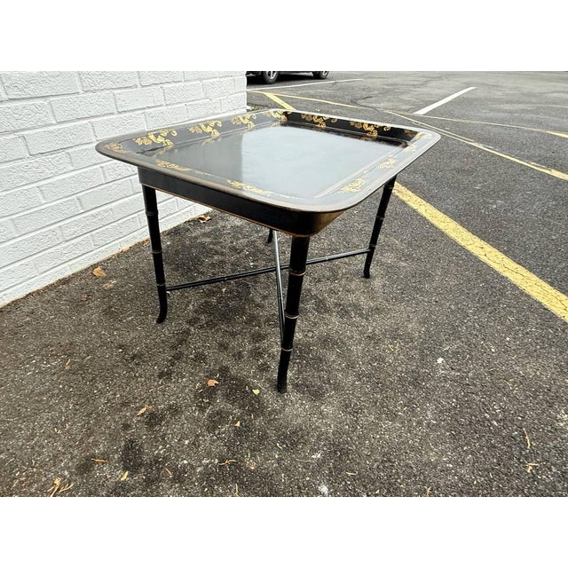 Vintage English Chinoiserie Paper Marche Style Tray Table or Coffee Table For Sale - Image 4 of 13