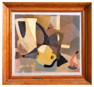 Cubist Painting, 20th-Century, Oil on Board, Framed