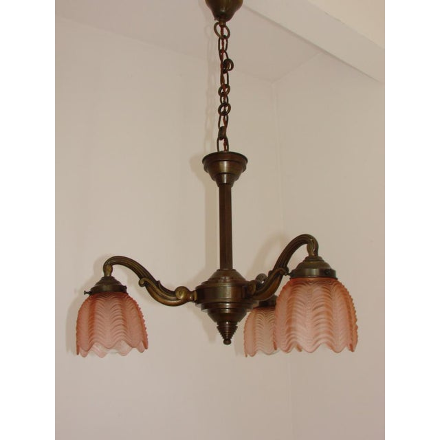 Art Deco Bronze and Glass Chandelier, 1920s For Sale - Image 10 of 12