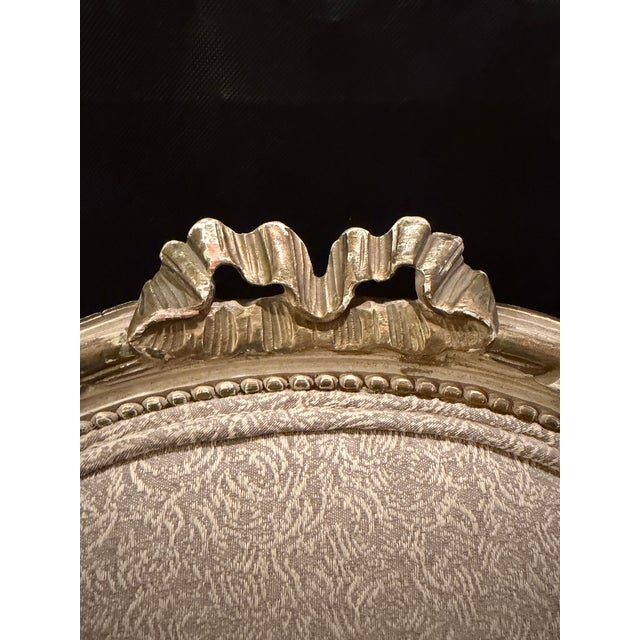 Vintage 1940s Louis XVI French Revival Neoclassical Giltwood Bow-Crest Armchair For Sale - Image 11 of 11