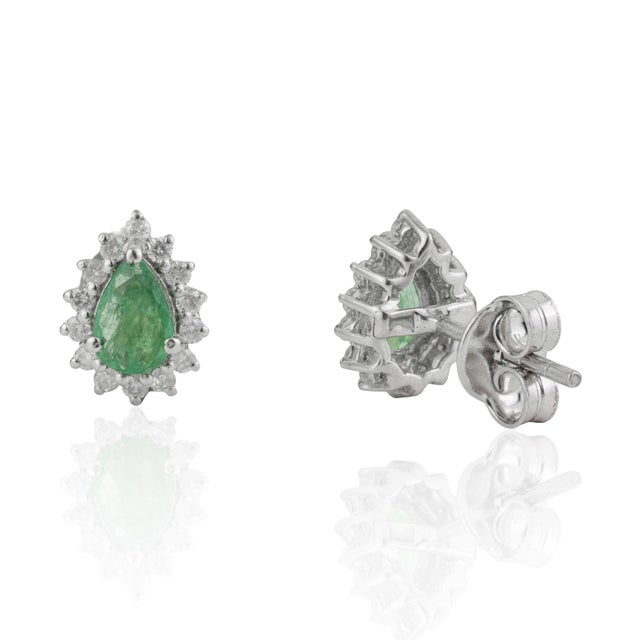 Not Yet Made - Made To Order Vintage Style Natural Pear Emerald & Diamond Halo Stud Earrings in 925 Silver 2 Pieces For Sale - Image 5 of 12