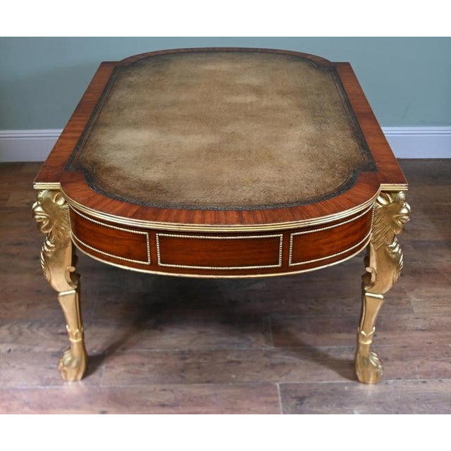 Tan Regency Revival Gilt Mahogany Writing Table, 1880 For Sale - Image 8 of 12