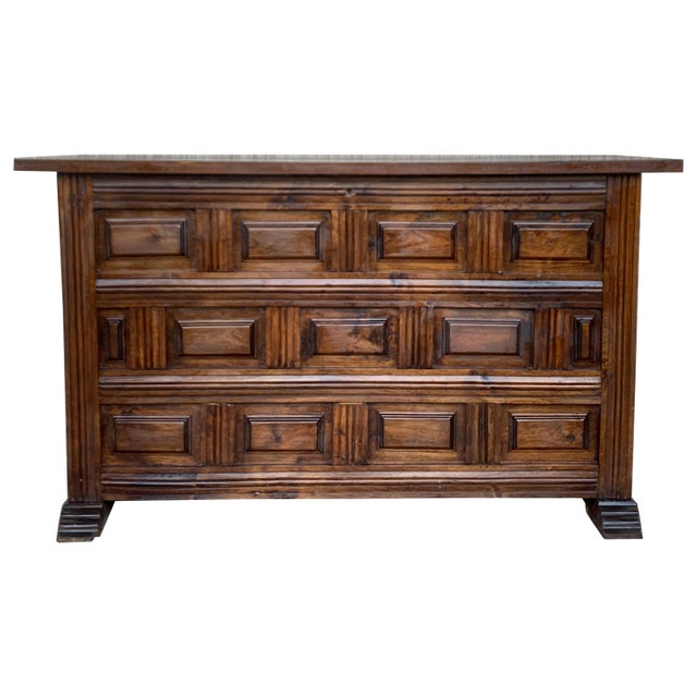Early 20th Century Spanish Trunk, Blanket Chest with Raised Wooden Panels and Iron Hardware For Sale - Image 15 of 18