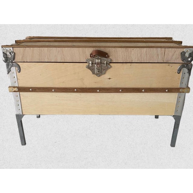 Custom built, Hand-crafted steamer trunk with removable screw-on legs. Birch exterior with metal binding, European style...