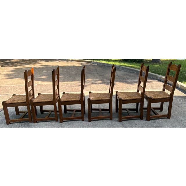 Vintage French Country Chunky Ladder Back Dining Chairs With Rush Seats - Set of 6 For Sale In Dallas - Image 6 of 9