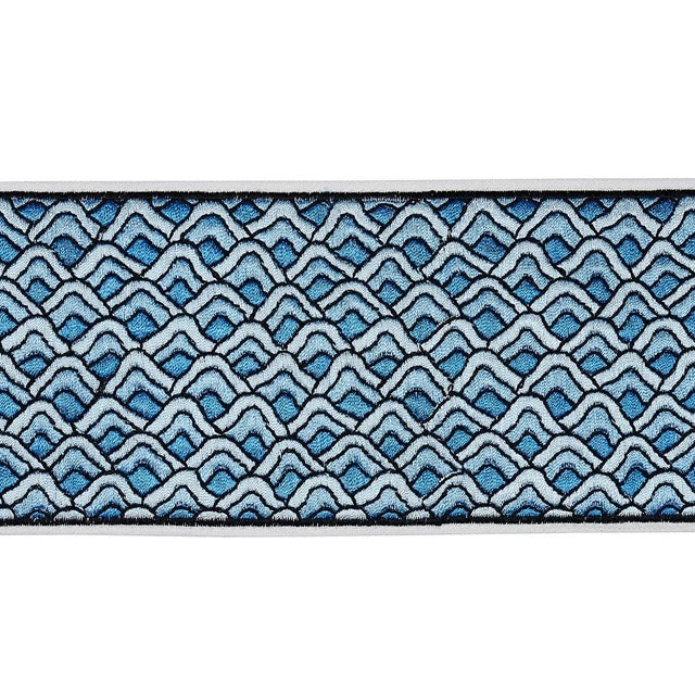 Schumacher Sample - Schumacher Sunrise Embroidery Tape in Blues For Sale - Image 4 of 4