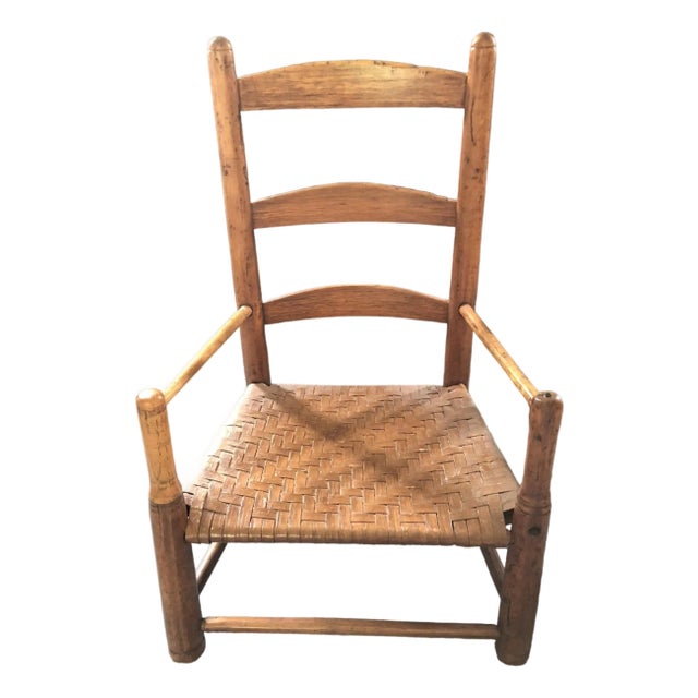 Antique Children's Ladder Back Splint Weave Seat Chair For Sale