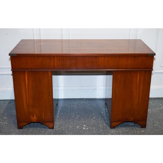 Vintage Military Campaign Twin Pedestal Desk in Yew Wood For Sale - Image 16 of 18