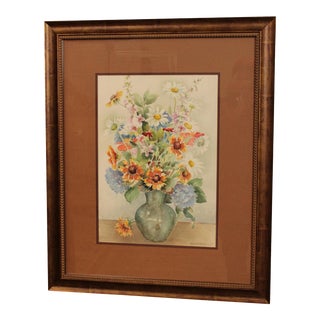 M. Herdt Original Water Color Painting Still Life, Flowers in Vase For Sale