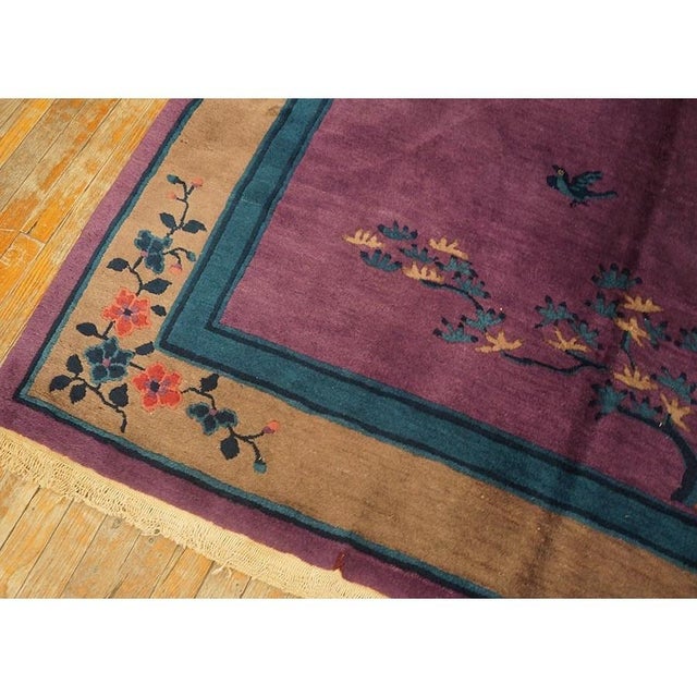 Textile 1920s Purple Floral Antique Chinese Art Deco Carpet 6'2"x8'9" Knotted Wool Rug For Sale - Image 7 of 10