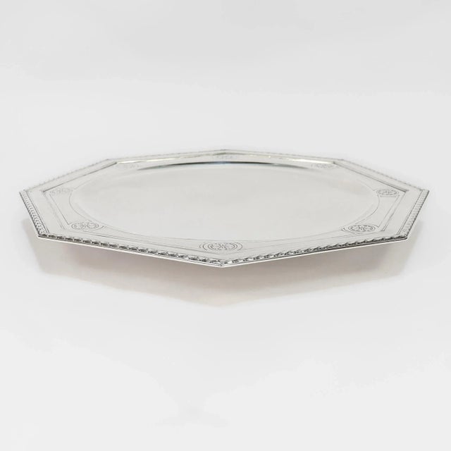Art Deco Large Hexagonal Art Deco Tiffany & Co. Sterling Silver Compote/Footed Cake Plate For Sale - Image 3 of 11