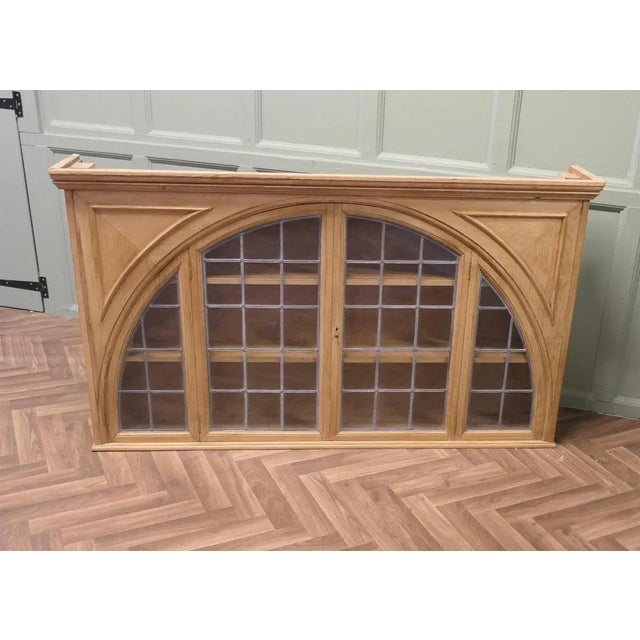 Wood Arts & Crafts Arched Pine and Leaded Glass Cupboard, 1930s For Sale - Image 7 of 8