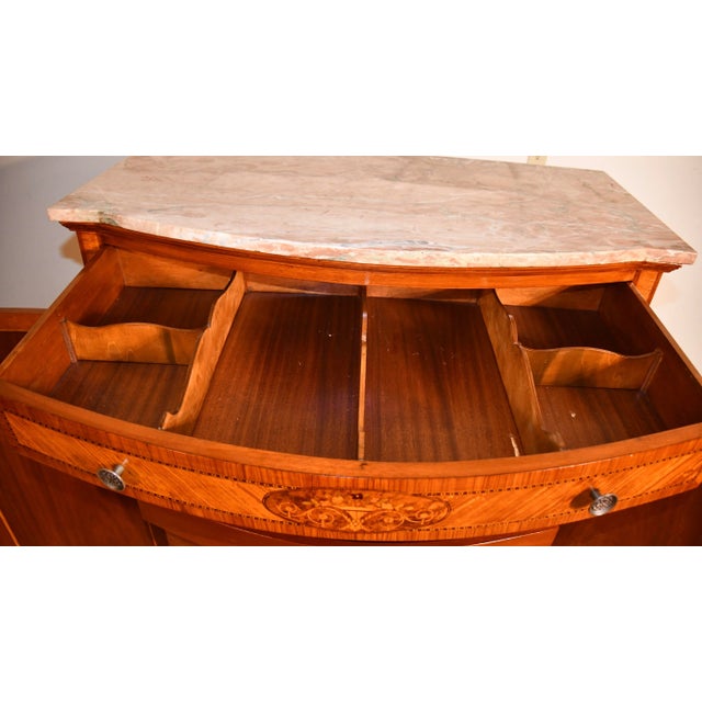 1900s Antique French Louis XV Satinwood Inlaid & Marble Top Wardrobe / Dresser For Sale - Image 6 of 13