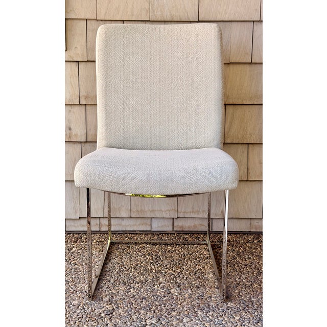 Mid-Century Modern Set of 8 Milo Baughman for Thayer Coggin 1187 Dining Chairs – Soft Ivory/Cream/Greige & Polished Stainless For Sale - Image 3 of 9