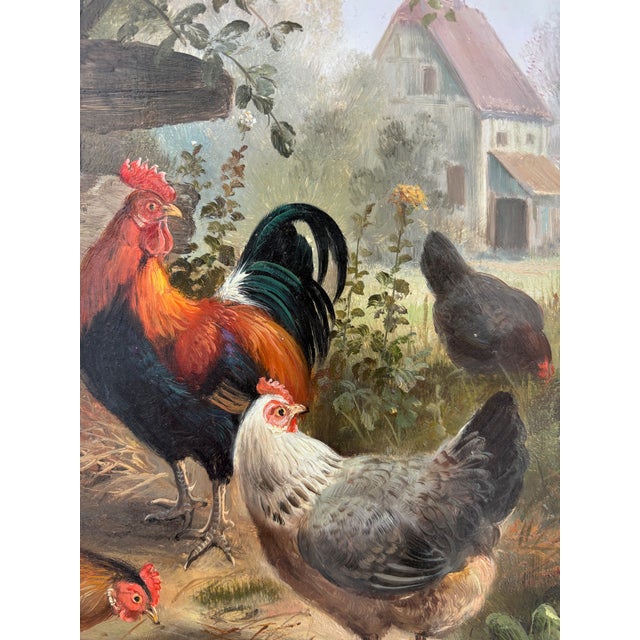 Framed Oil-on-Board Farmyard Scene in the Dusseldorf School Style, Circa Mid-Century For Sale - Image 9 of 16