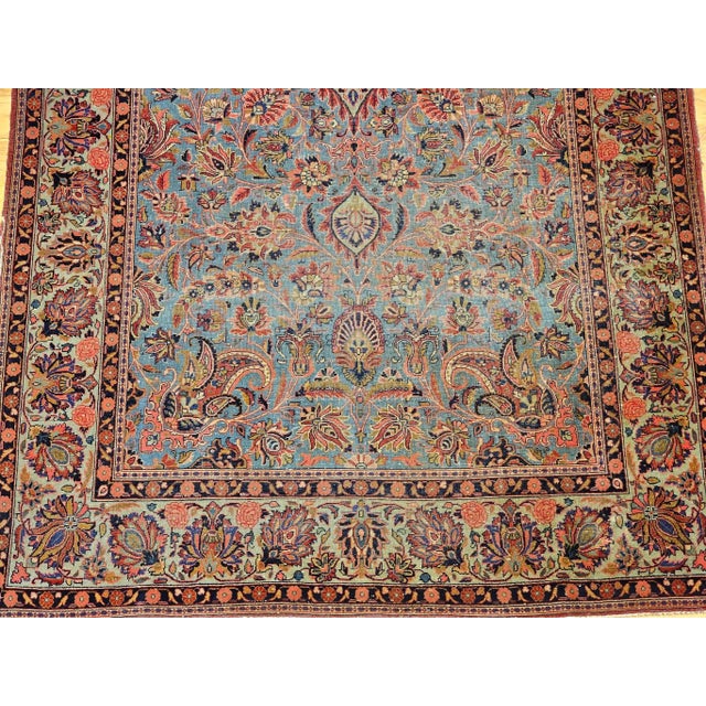 Vintage Kashan Area Rug, Handwoven Floral Pattern, Aqua Blue & Teal Green, 5’ X 8’ For Sale In Chicago - Image 6 of 12