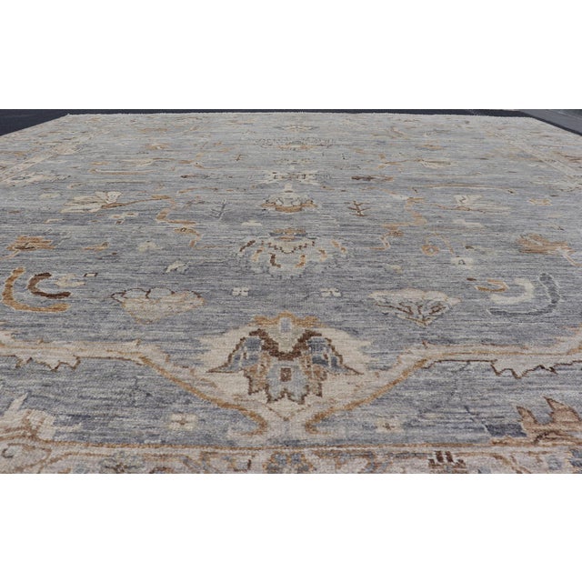 Large Turkish Angora Oushak Rug by Keivan Woven Arts in Light Blue 12'2 X 14'8 For Sale - Image 12 of 17