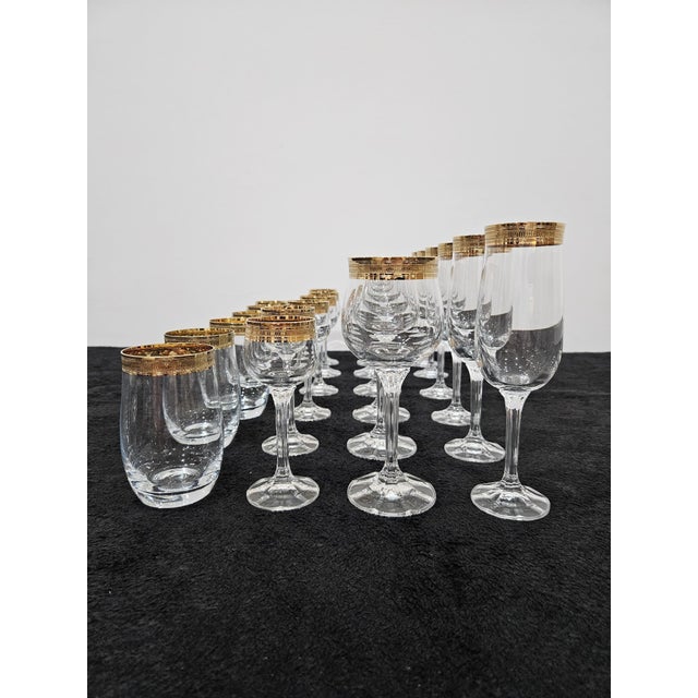 Vintage Gold Crystal Glasses, Set of 24 For Sale - Image 3 of 13