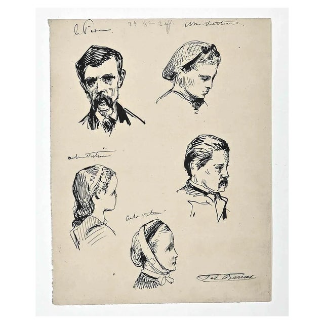 Félix Barrias, Portraits, Original Drawing, Late-19th-Century For Sale
