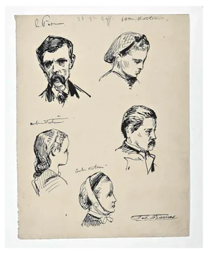 Félix Barrias, Portraits, Original Drawing, Late-19th-Century