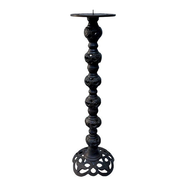 Vintage Tall Reticulated Pique-Cierge Iron Candle Holder Stand For Sale