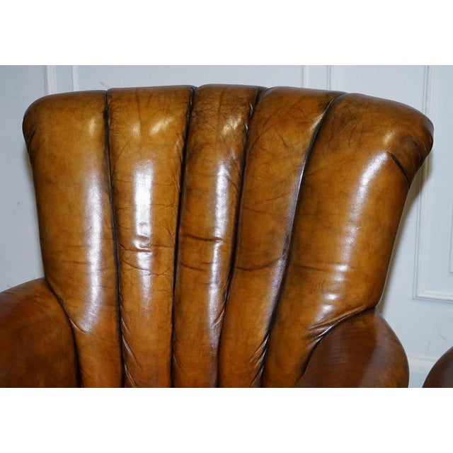 Vintage Art Deco Style Hand Dyed Leather Shell Chairs, Set of 2 For Sale - Image 15 of 17