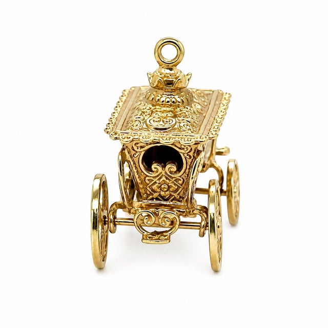 Mid-Century Modern Mid 20th Century 14k Yellow Gold Carriage Charm 9.48g Intricate Design For Sale - Image 3 of 3