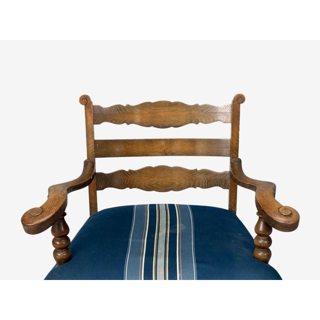 Danish Cabinetmaker, Armchair, Wool, Carved Oak, Denmark, 1920s For Sale In New York - Image 6 of 14