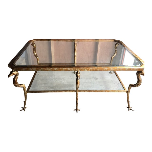 Traditional Marge Carson Gold Trim Swan Glass Coffee Table Chairish