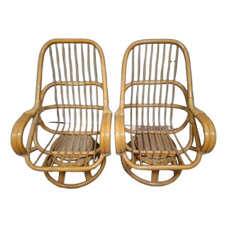 Rattan Swivel Armchairs, 1970s, Set of 2 For Sale