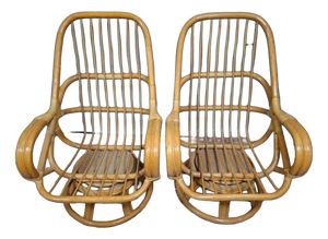 Rattan Swivel Armchairs, 1970s, Set of 2