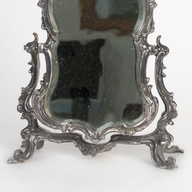 Napoleon III Silver-Plated Metal Table Mirror For Sale - Image 3 of 7