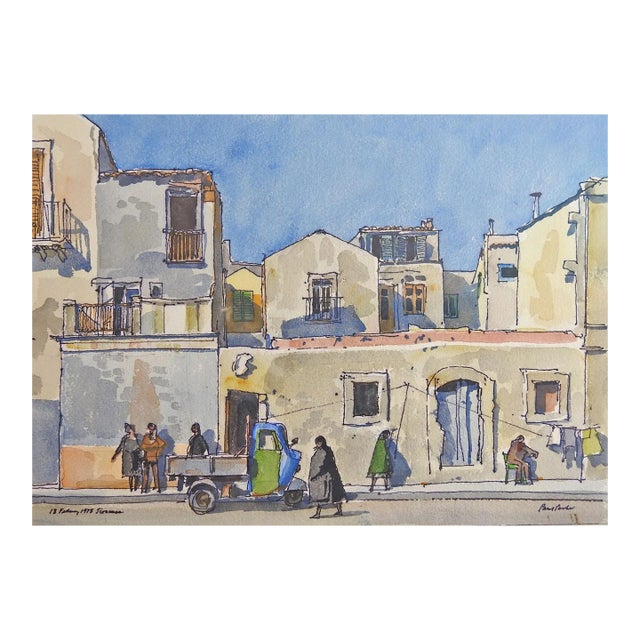 1978 Syracuse Italy Cityscape Watercolor Painting For Sale