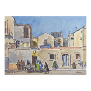 1978 Syracuse Italy Cityscape Watercolor Painting