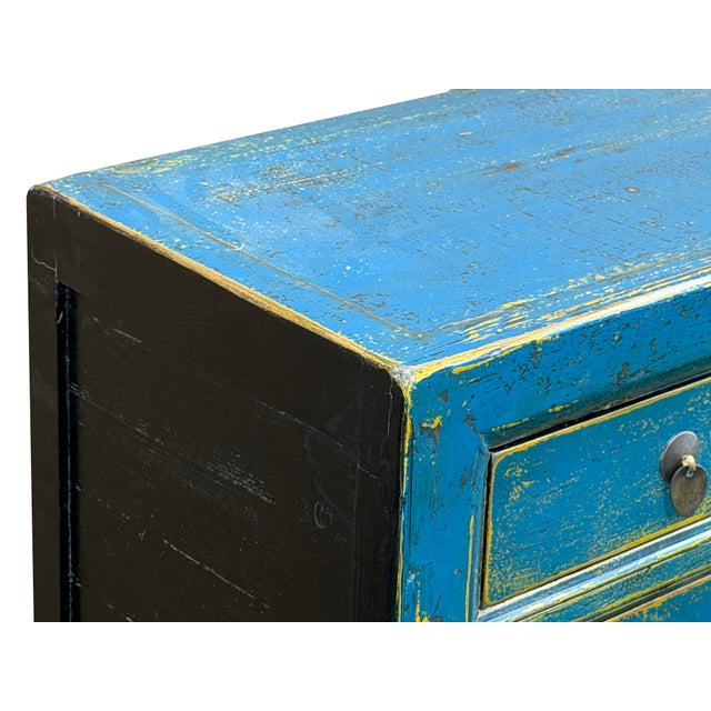 Distressed Bright Blue Oriental Sideboard Credenza Console Table Cabinet For Sale - Image 13 of 18
