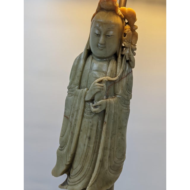 Early 20th Century Chinese Carved Soapstone Guanyin Table Lamp For Sale - Image 13 of 18