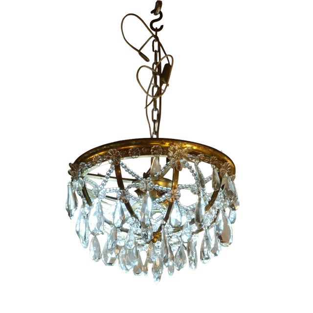 Vintage Crystal Light Fixture, 1950s For Sale