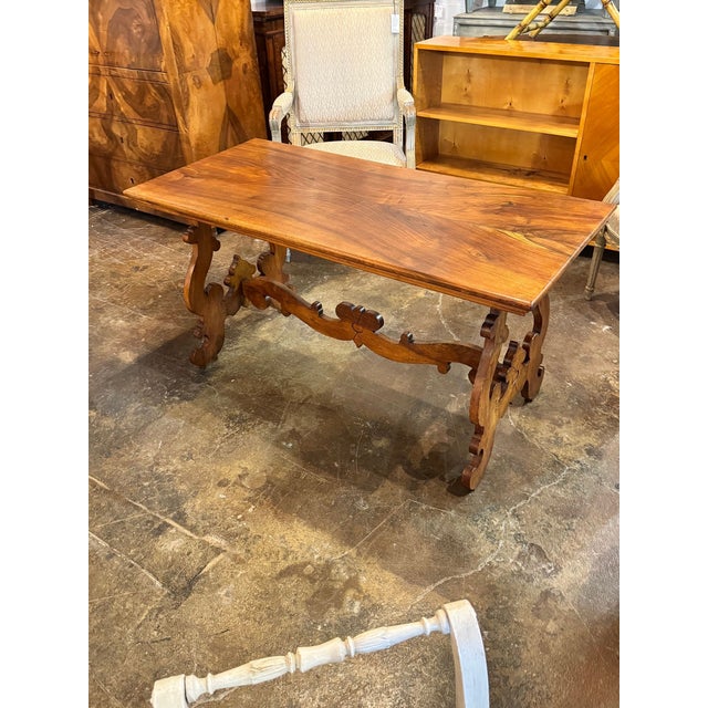 Traditional 19th C. Italian Walnut Trestle Table For Sale - Image 3 of 6