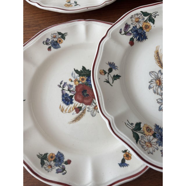 Charming set of six antique dessert plates from the Sarreguemines factory, Agreste pattern, made of ironstone, featuring...