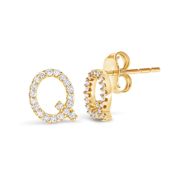 Expertly crafted to symbolize individuality and grace, this exquisite "Q" initial stud earring is fashioned from radiant...