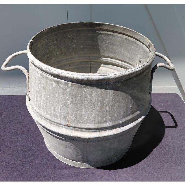 Vintage Belgian Galvanized Dolly Tub With Handles Planter For Sale - Image 10 of 10