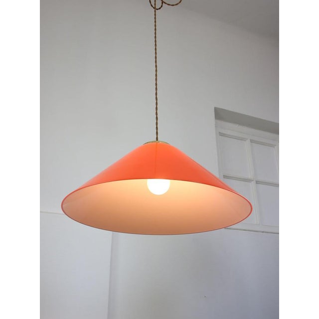 Mid-Century Italian Orange Acrylic Glass and Brass Pendant Lamp from Guzzini, 1960s For Sale - Image 6 of 14