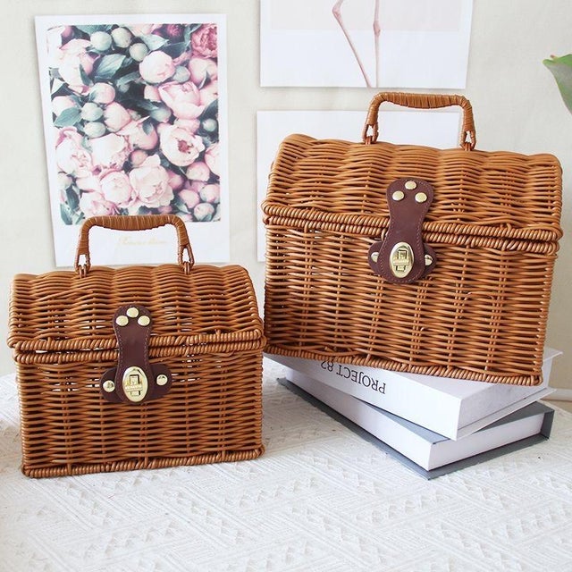 Arts & Crafts Set of Two Rattan Handled Storage Cases For Sale - Image 3 of 7