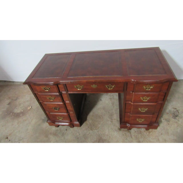Item: Vintage Desk Details: Great Designer Piece/Quality Piece Amazing Leather Top Mahogany Finished Back Block-front...